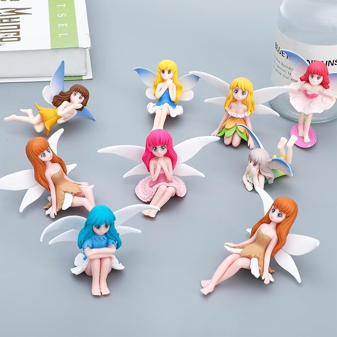 ONEST 8 Pieces Miniature Fairy Garden Accessories Small Fairy Figurines Hand Painted Fairy Figures Girl Fly Wing Figurines for Car Decor Fairy Garden Flower Pot Birthday Cake Topper