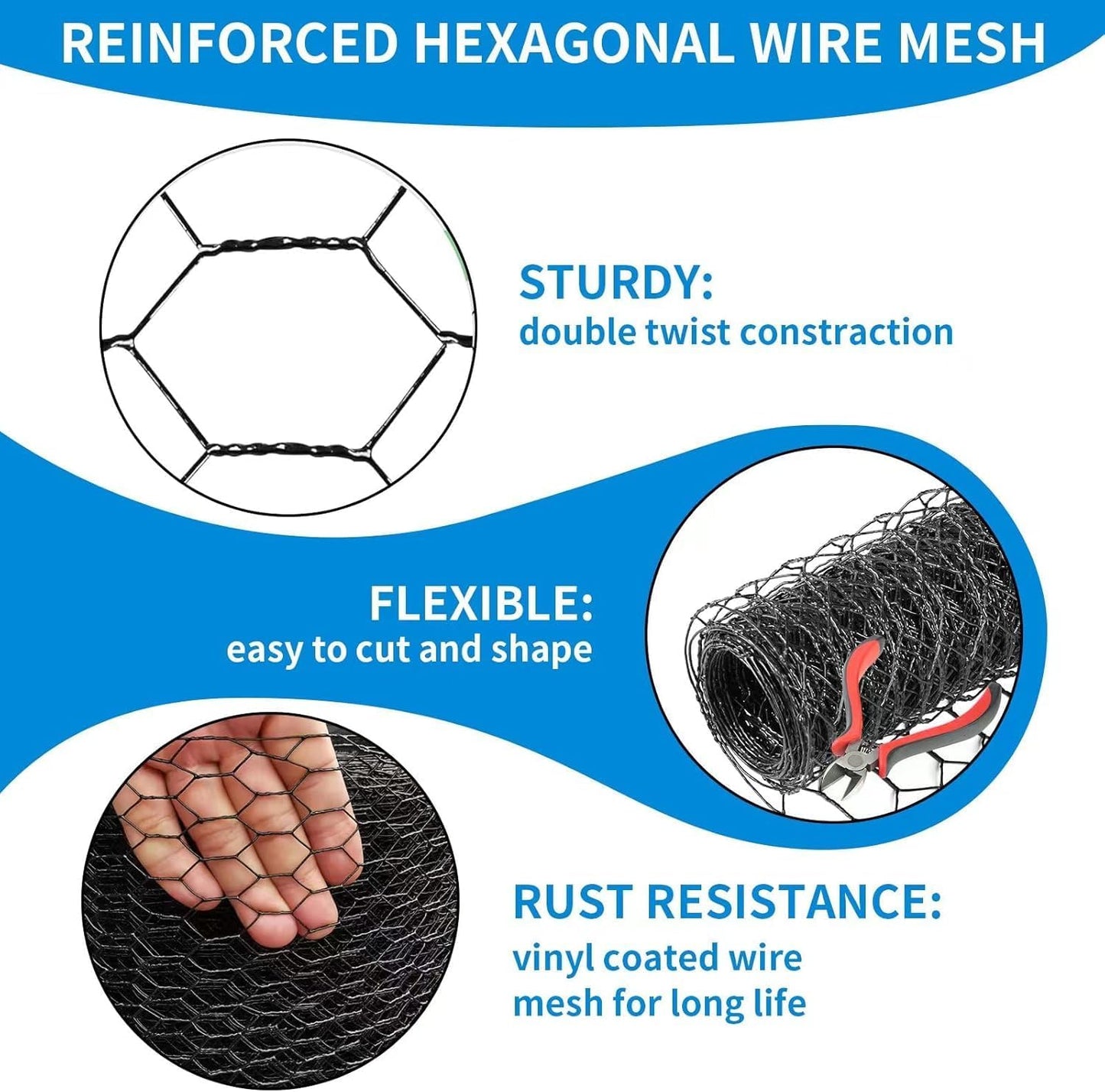 36'' x 50' Black Chicken Wire Fencing, 1 inch Chicken Wire and 20 Gauge Poultry Netting, Garden Mesh Fence Roll for Floral Arrangements/Crafts/Farm/Livestock/Pet Protection