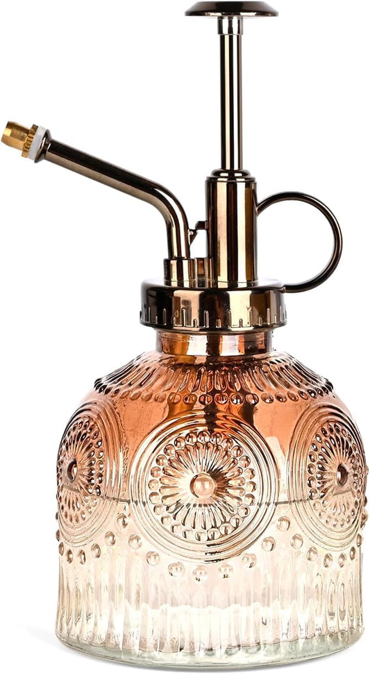 Glass Plant Mister Spray Bottle, Vintage Plant Spritzer, Succulent Watering Bottle Glass with Top Pump, Small Plants Sprayer Watering Can for Indoor Outdoor House(Brown and White Gradient Color)