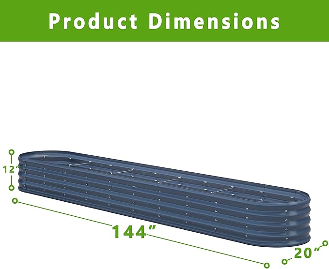 KFN 12x1.8x1FT Galvanized Raised Garden Bed,Raised Garden Bed Kit-Oval Metal Vegetable Box,Large Planter Flower Boxes Outdoor,Planting for Vegetables,Flower,Herb,Grey,0.7mm