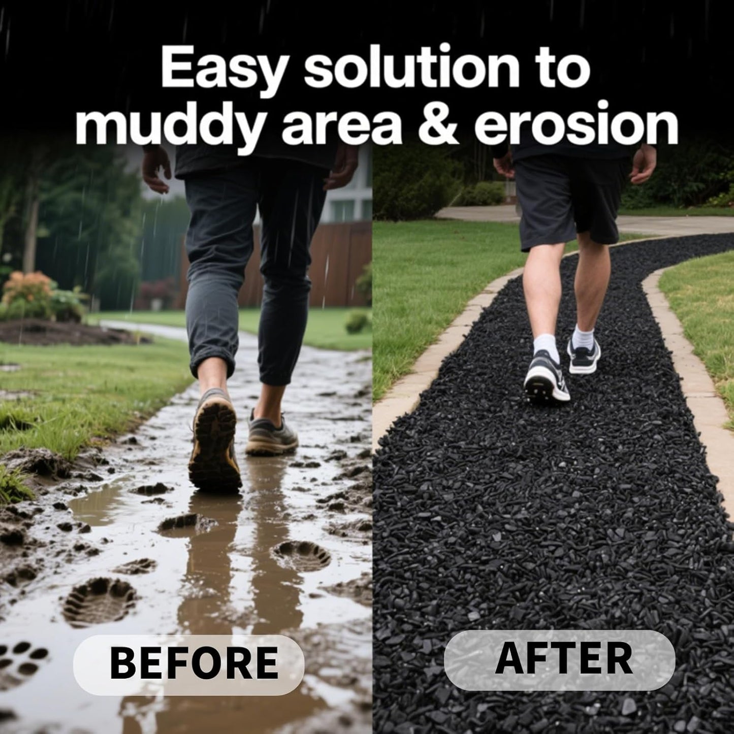 6ft x 2ft Recycled Rubber Mulch Mat, Narrow Rubber Garden Strip for Landscaping, Tree Rings, Pathway Edging, Weed Barrier, Eco-Friendly Ground Cover, Easy to Cut & Install