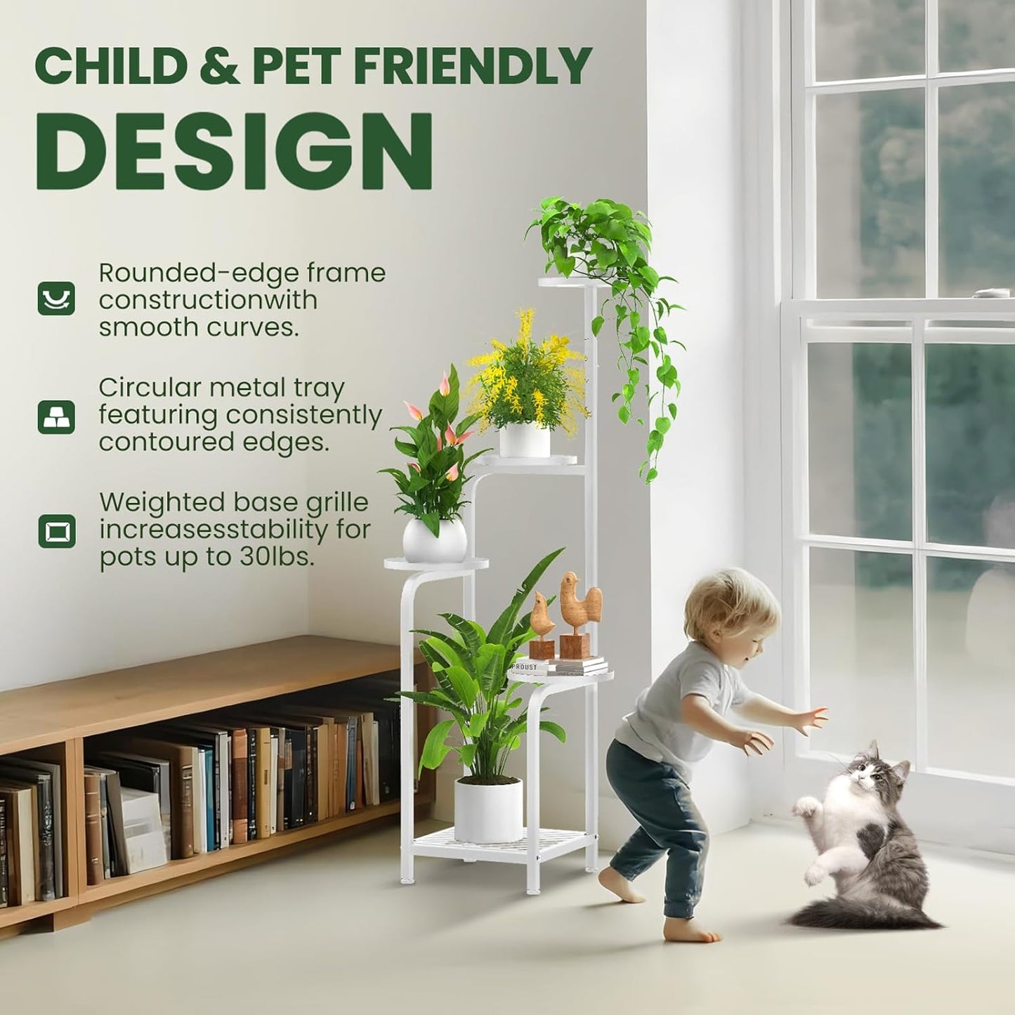 TOSKING 5 Tier Tall Plant Stand Indoor Outdoor, Heavy Duty Corner Shelf for Plants & Decor, Space Saving 3.9FT Metal Flower Pot Stand for Balcony, Garden, Living Room, Patio (White, 47in)