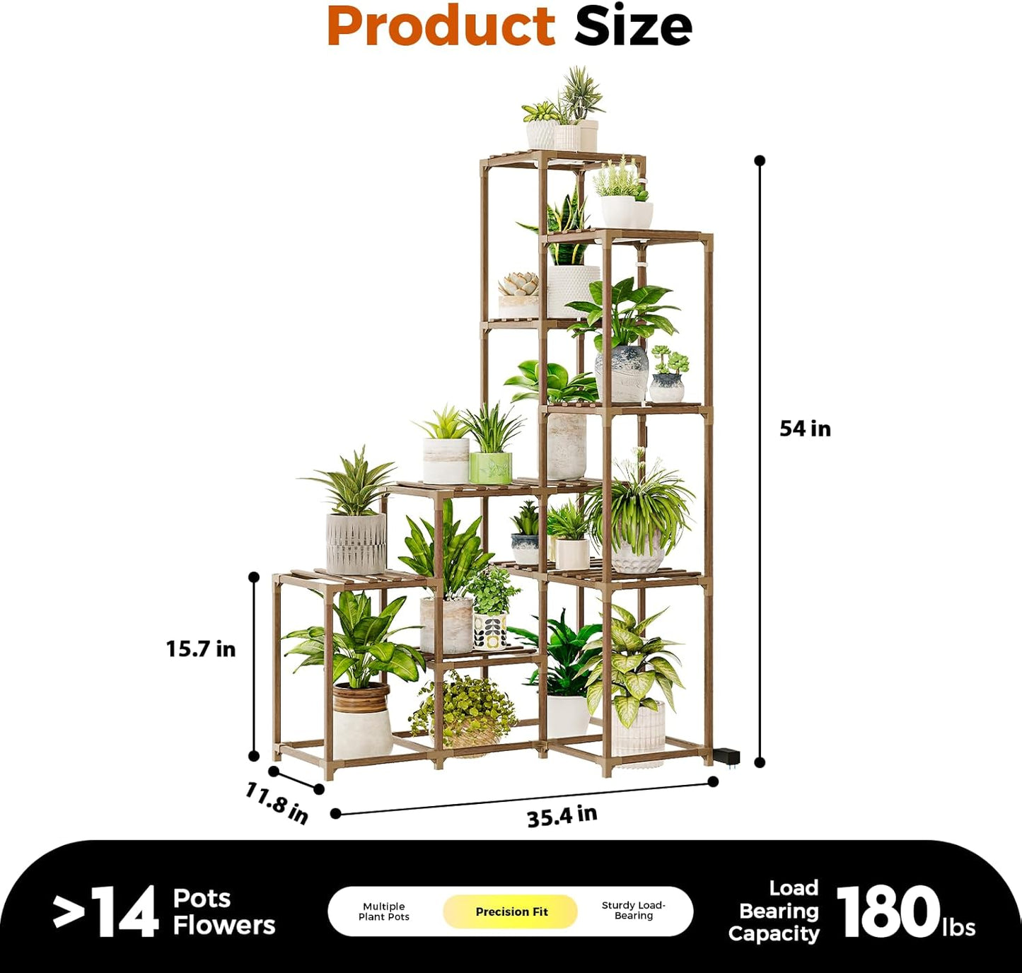 Bamworld Corner Plant Stand With Grow Lights - Tall Shelf Indoor Outdoor for Multiple Plants - Wood Table 7 Pots Flower Stands for Living Room Rack