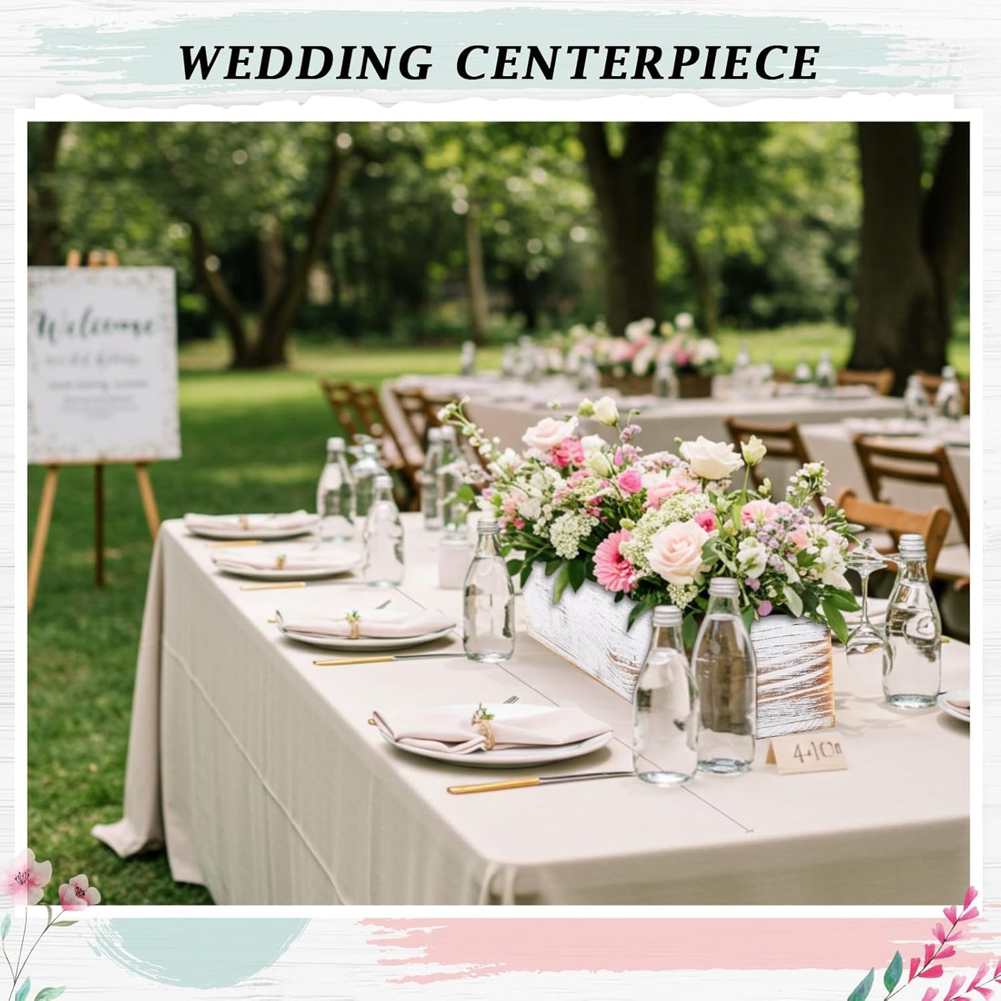 Dandat 1 Set Wood Boxes for Centerpieces 16x4 Inch Rectangle Wooden Planter Box Rustic Wooden Planters with Removable Plastic Liner Floral Foam Blocks for Home Wedding Garden Decor