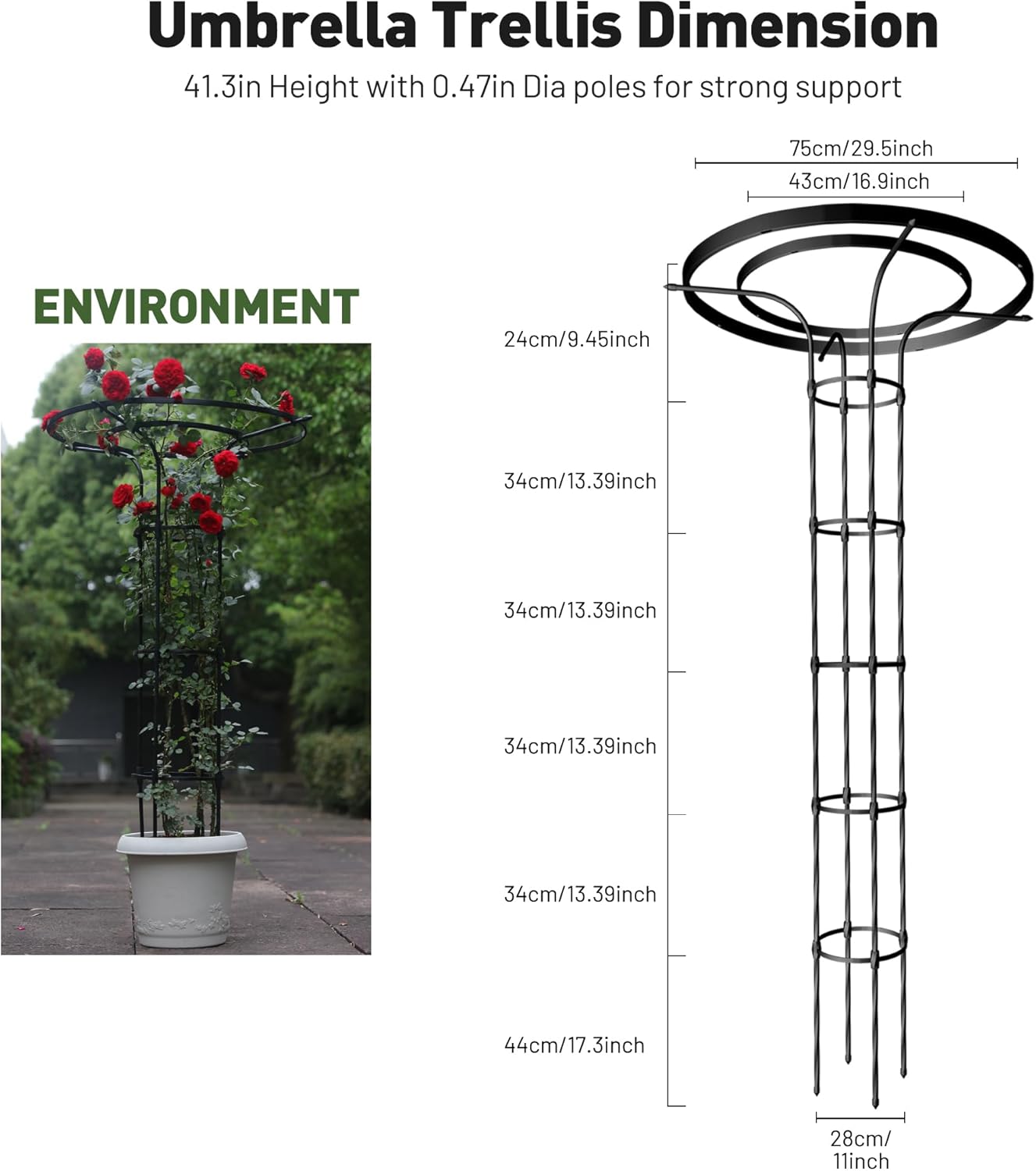 Garden Trellis for Climbing Plants Outdoor, 6.9FT Tall Metal Obelisk Trellis, 82.7" Umbrella Trellis for Potted Plants, Mushroom Top Trellises for Vines, Rose, Clematis, Pea, Bean, Tomato