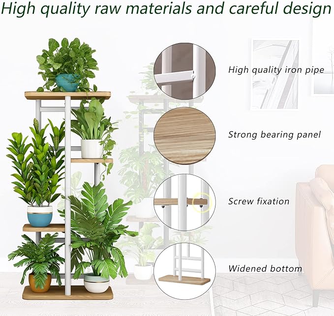 LINZINAR Plant Stand 4 Tier 5 Potted Indoor Plant Shelf Multiple Stands for Garden Corner Balcony Living Room (4 Tier 5 Potted, White)