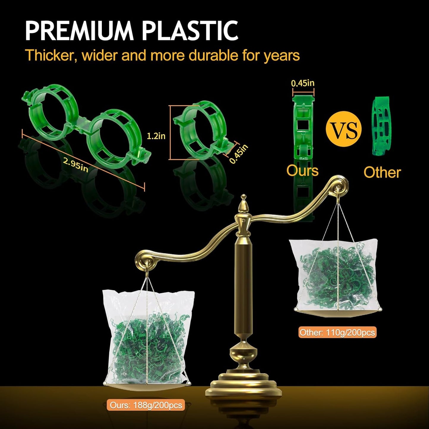 200Pcs Secured Plant Support Clips - Tomato Clips for String Trellis, Grape Vine Grid Clamp for Garden Netting Climbing Plants, Fixing Stem and Vine (Green)