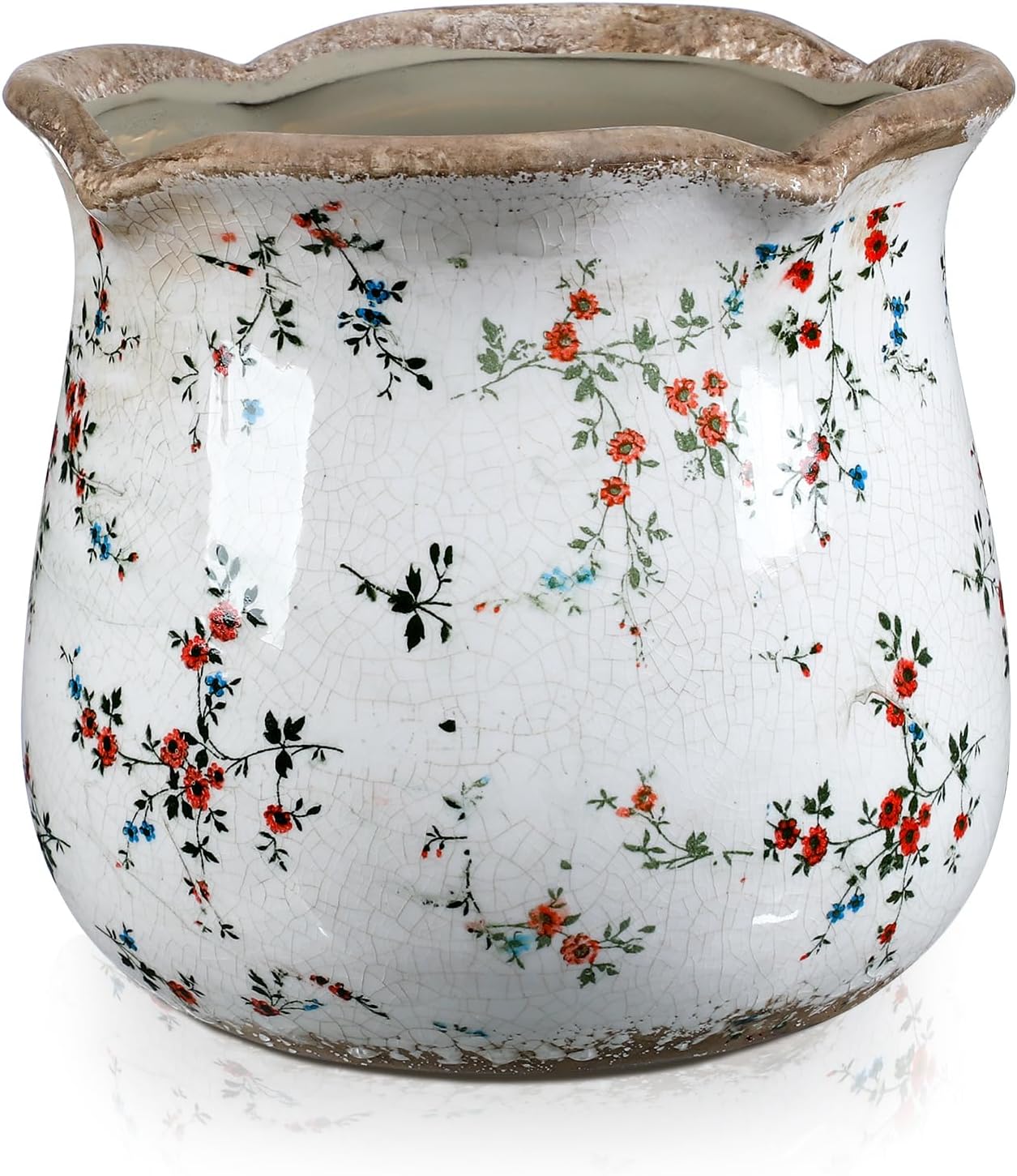 Newtay 6 Inch Ceramic Plants Pots Vintage Ceramic Flower Planters Crackle Glaze Finish Flower Pots Decorative Floral Vintage Planters for Living Room Garden Home Decor Gifts(Cute)