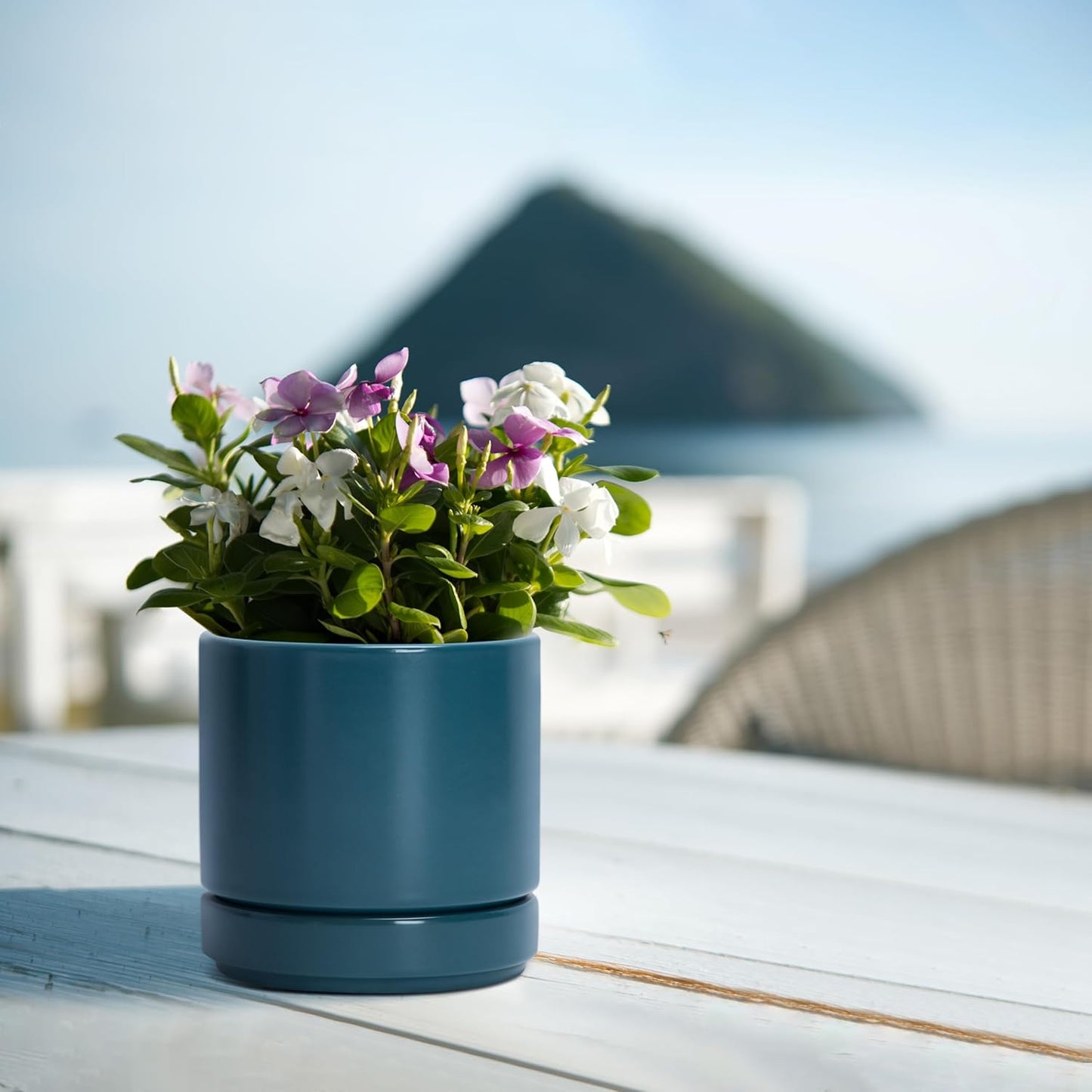 D'vine Dev 3 Inch & 4 Inch & 6 Inch, Set of 3 Round Ceramic Planter Pot with Drainage Hole and Saucer, Teal, 94-T-S-9