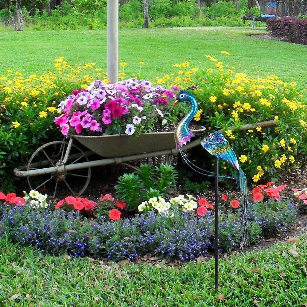 hogardeck Garden Decor for Outside, 48" Metal Peacock Garden Stake with Rocking Motion for Yard Art, Heavy-Duty Balancing Kinetic Wind Sculpture for Lawn Porch Outdoor Decorations