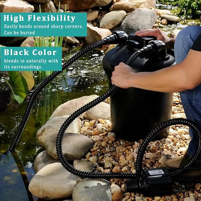 Pond Tubing ID 2” × 20ft Black Corrugated Flexible Reinforced Waterfall Pond Tube Sump Pump Hose, Non-toxic & Kinkproof (20 ft, 2" ID)