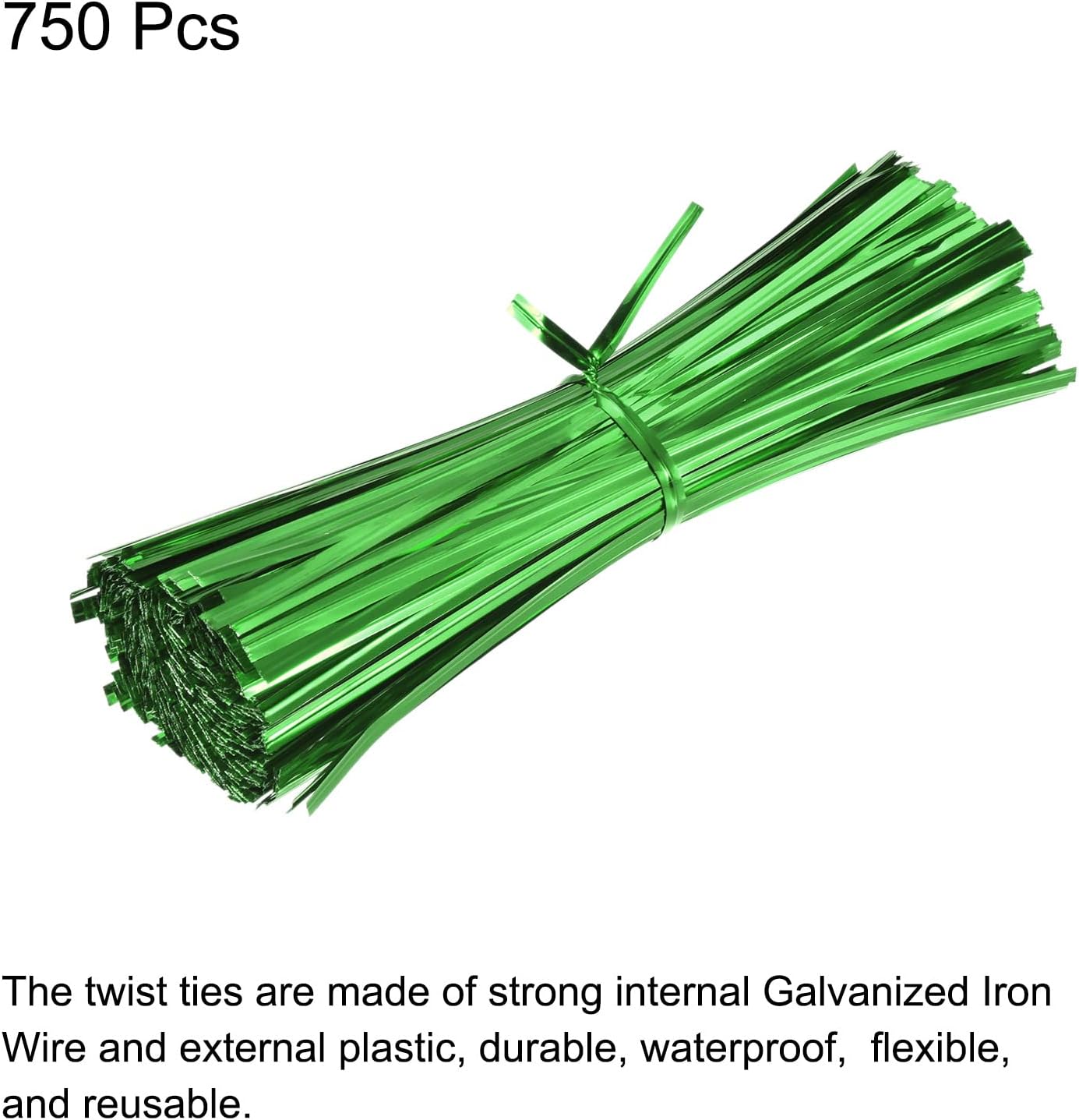MECCANIXITY Foil Twist Ties 6" 15cm Metallic Plastic Closure Tie for Tying Bread, Candy, Cookies, Gift Bags Arts Crafts Ties Green Pack of 750