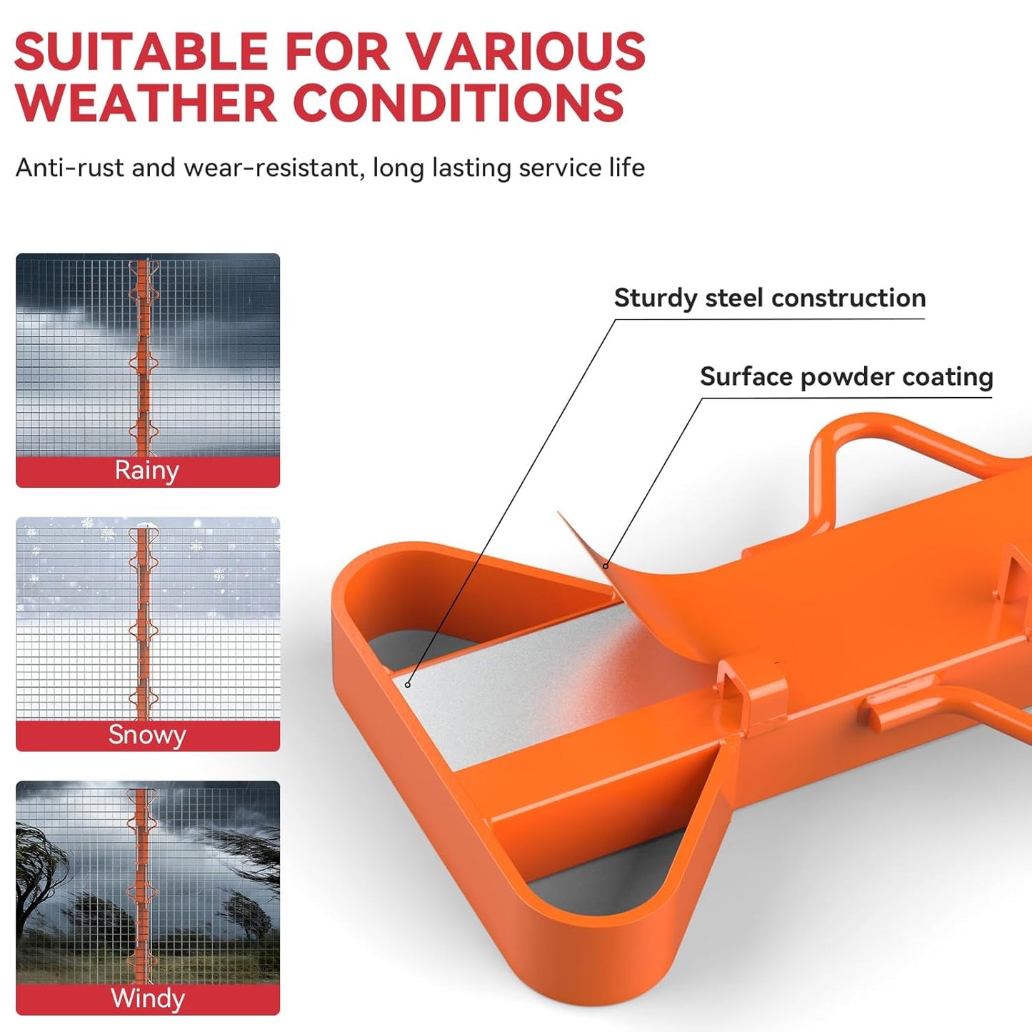 4ft Woven Wire Fence Stretcher Bar with 5 Wedges Heavy Duty Wire Stretcher Fence Tool for Farms, Ranches, Garden Barriers, Yard (Orange)