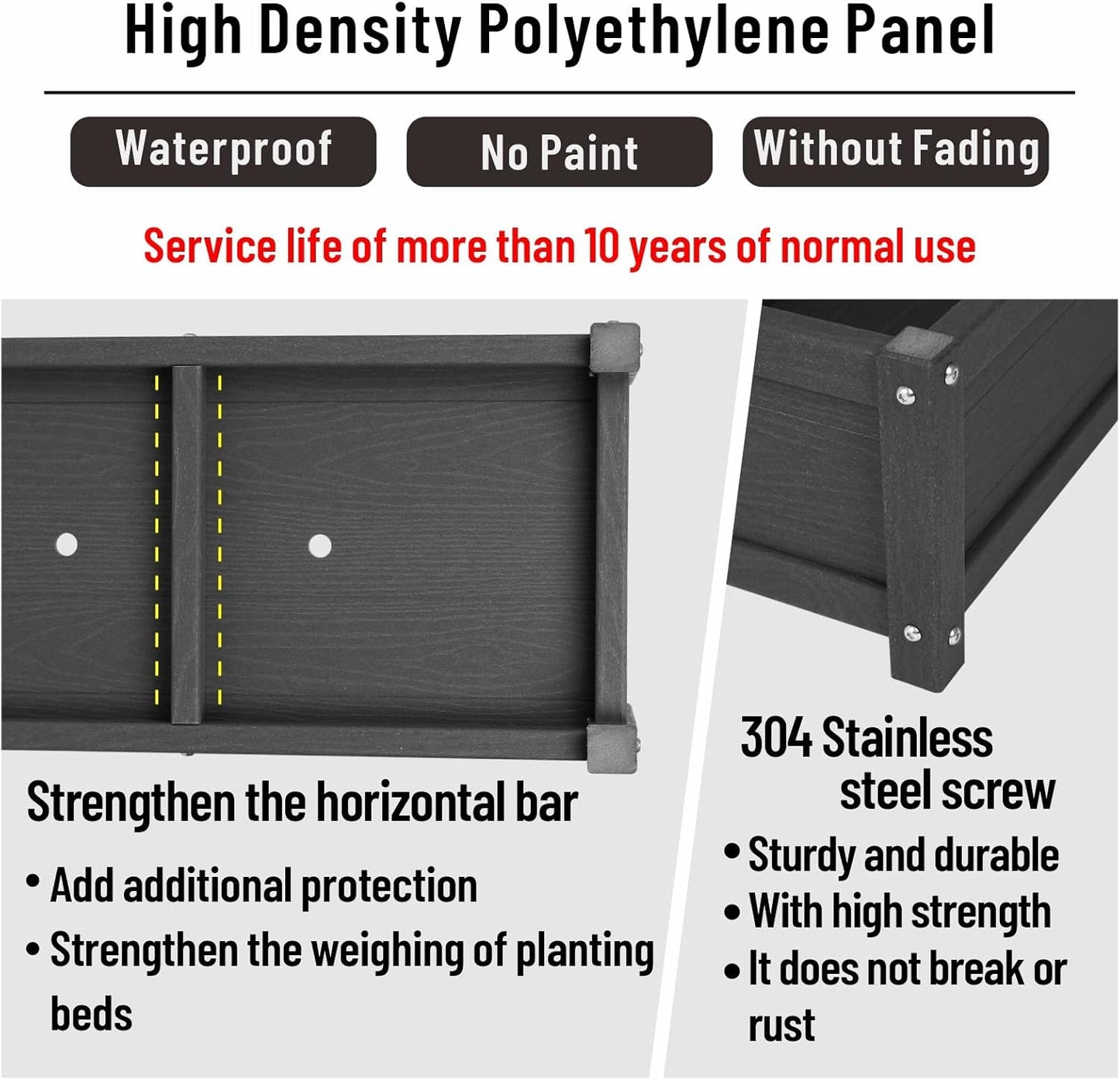 HDPE Raised Planter Box Outdoor,Rot-Resistant and Non-Cracking,Raised Beds for Gardening 29.5 * 14.4 * 9.8 in for Yard,Lawn,Outdoor Planter Boxes Rectangle with Drainage Holes Black