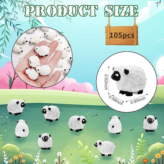 Bbiamsleep 105 Pcs Mini Sheep Figurines Miniature Sheep Tiny Sheep Mini Plastic Sheep Mini Resin Figurine for Fairy Garden Micro Landscape Decor Cake Topper