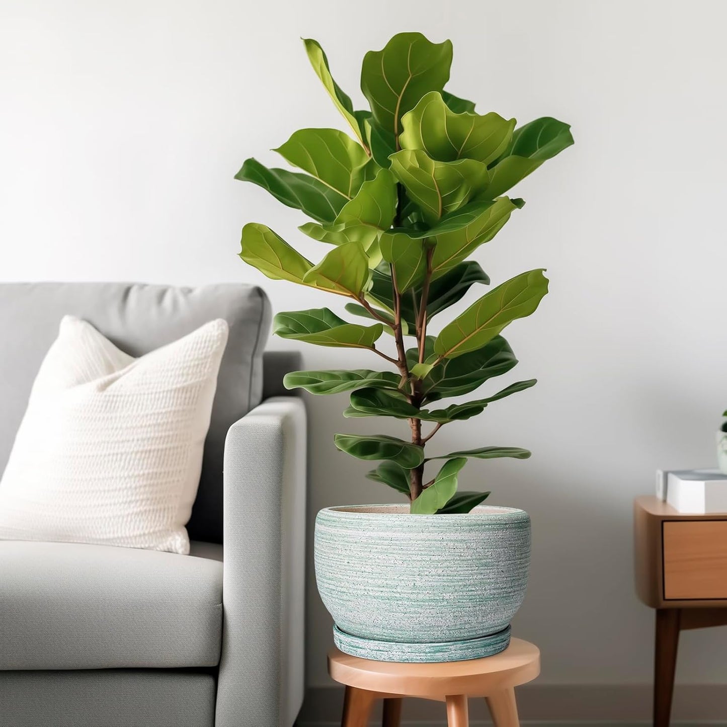 SQOWL Ceramic Pots for Plants - 10 Inch Ceramic Planter for Indoor Outdoor, Modern Round Flower Pot with Drainage Hole and Saucer, Large Planter, Home Office Decor, Gifts for Plant Lovers, Green