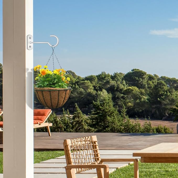 Hanging Plant Bracket 6inch 4Pack Metal Plant Hook Shepherds Hook Decorative Wall Plant Hanger for Hanging Lanterns Bird Feeder Flower Basket Home Decor Indoor & Outdoor White