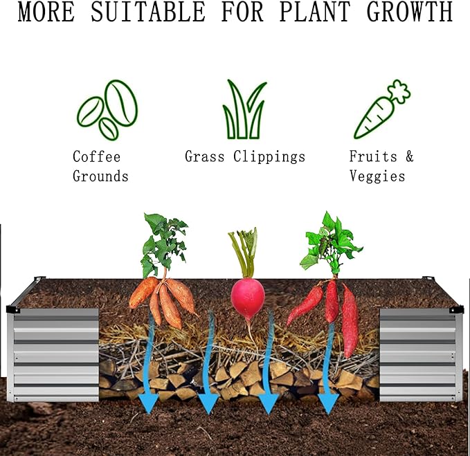 Galvanized Raised Garden Bed,12×4×1FT Metal Planting Box for Outdoor Vegetable, Herb,Planter Gardening (Silver)