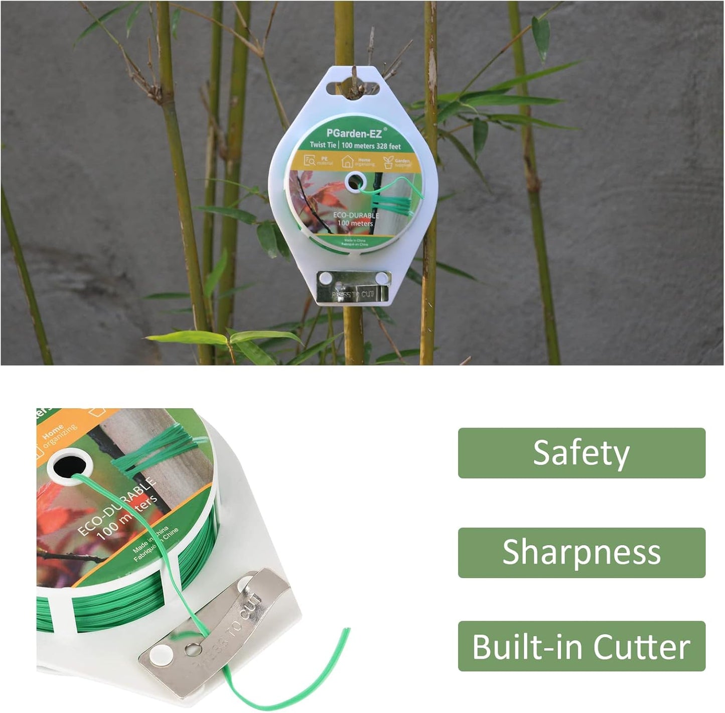 Twist Ties - 328ft Plant Ties PE-Coated Garden Ties with Cutter for Gardening Tomatoes Vines and Office Home Cable Organizing (1Reel/Green)…