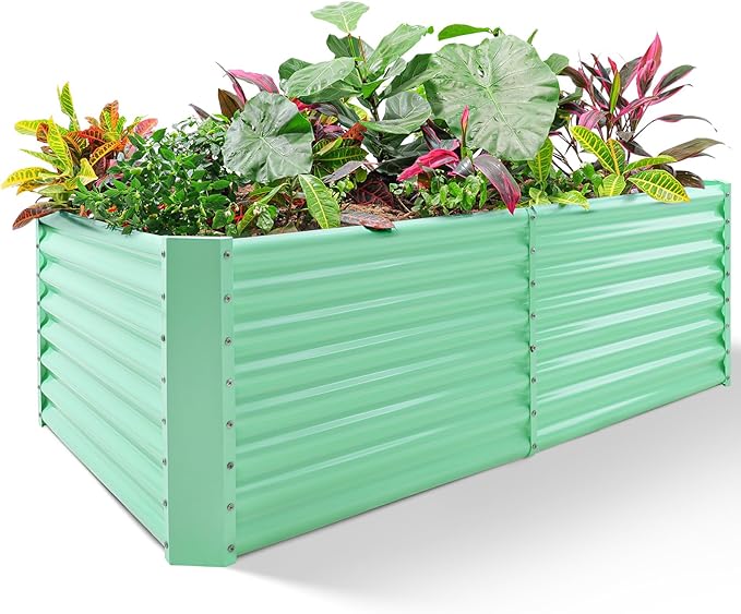 Land Guard 8x4x2ft Galvanized Raised Garden Bed, Planter Boxes Outdoor, Raised Garden Beds Outdoor for Vegetables, Flowers, Herbs, 479 Gallons, Lime Green…