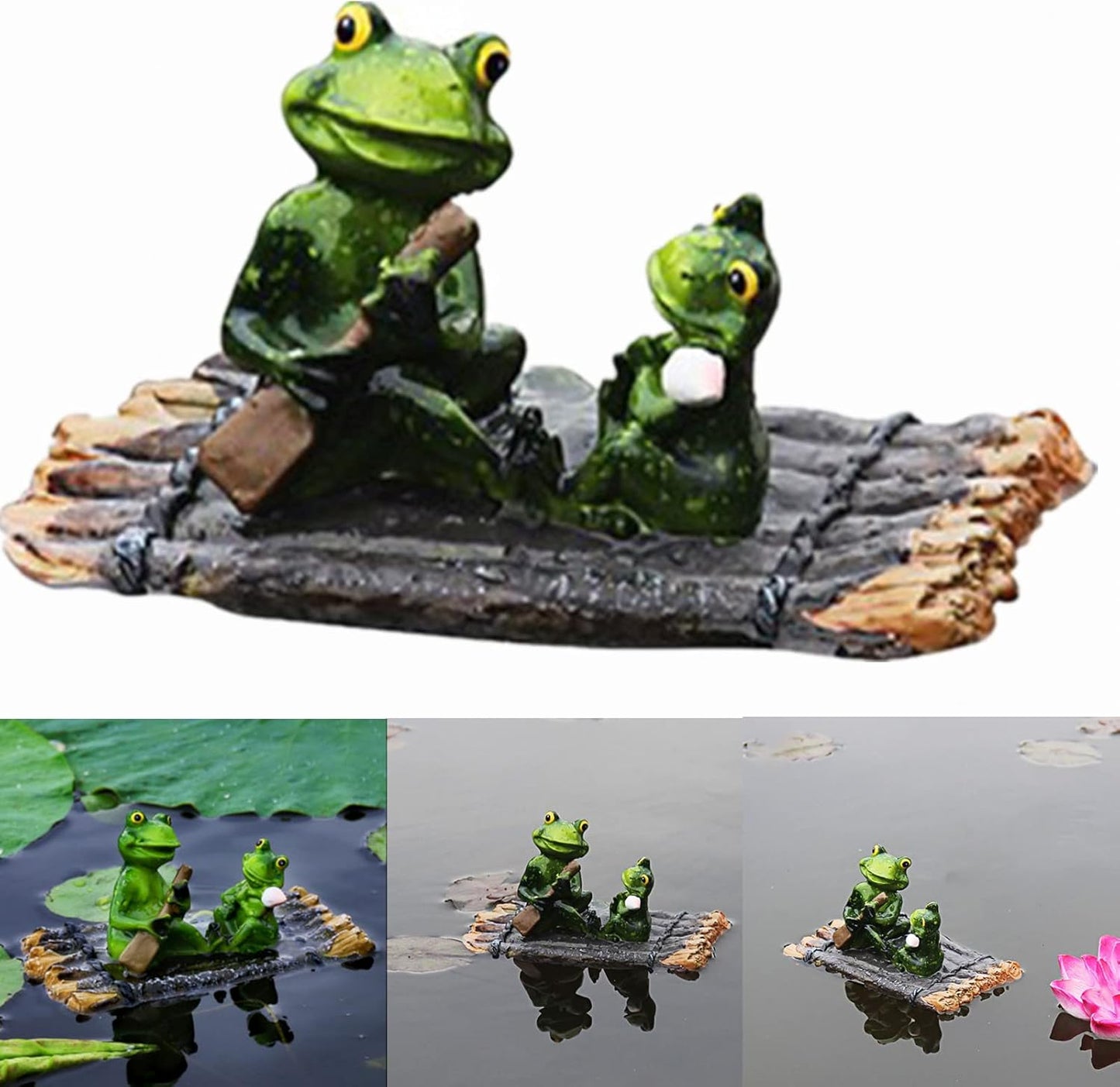 Saycker Water Floating with Frog Ornament Figurine Statue Craft for Home Yard Garden Pond Decoration Photo Prop Gift Rowing(Frog Shape)