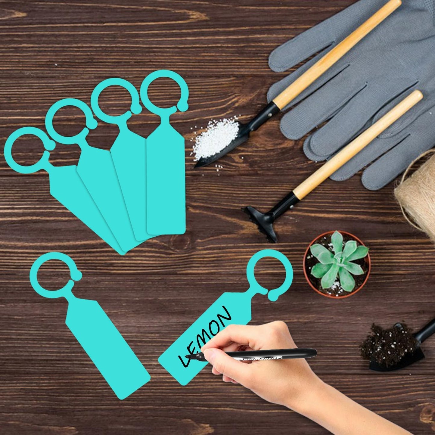 Plant Labels Yuanling 100Pcs Plastic Waterproof Plant Tree Tags Nursery Garden Markers for Indoor Outdoor Gardening Plants Vegetables Flowers Potted (Teal Color with 1 Marker Pen)