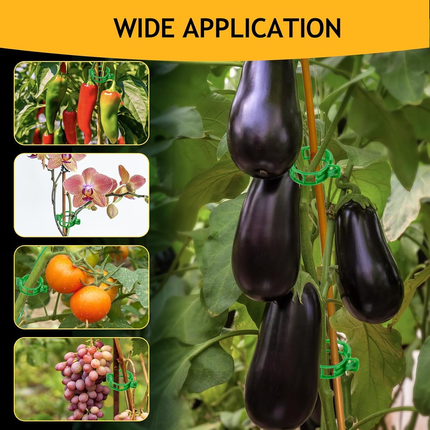 200Pcs Secured Plant Support Clips - Tomato Clips for String Trellis, Grape Vine Grid Clamp for Garden Netting Climbing Plants, Fixing Stem and Vine (Green)