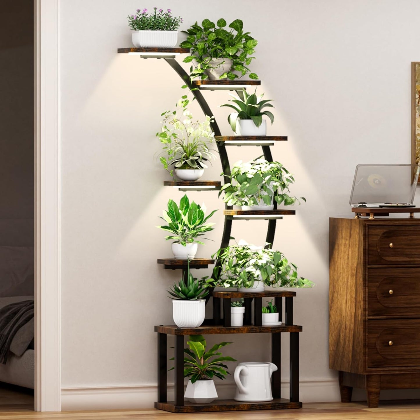 Plant Stand Indoor with Grow Lights, 9 Tiered Indoor Plant Stand, 63.5" Lighted Corner Plant Stands for Indoor Growing, Large Flower Holder for Living Room, Patio, Balcony Décor