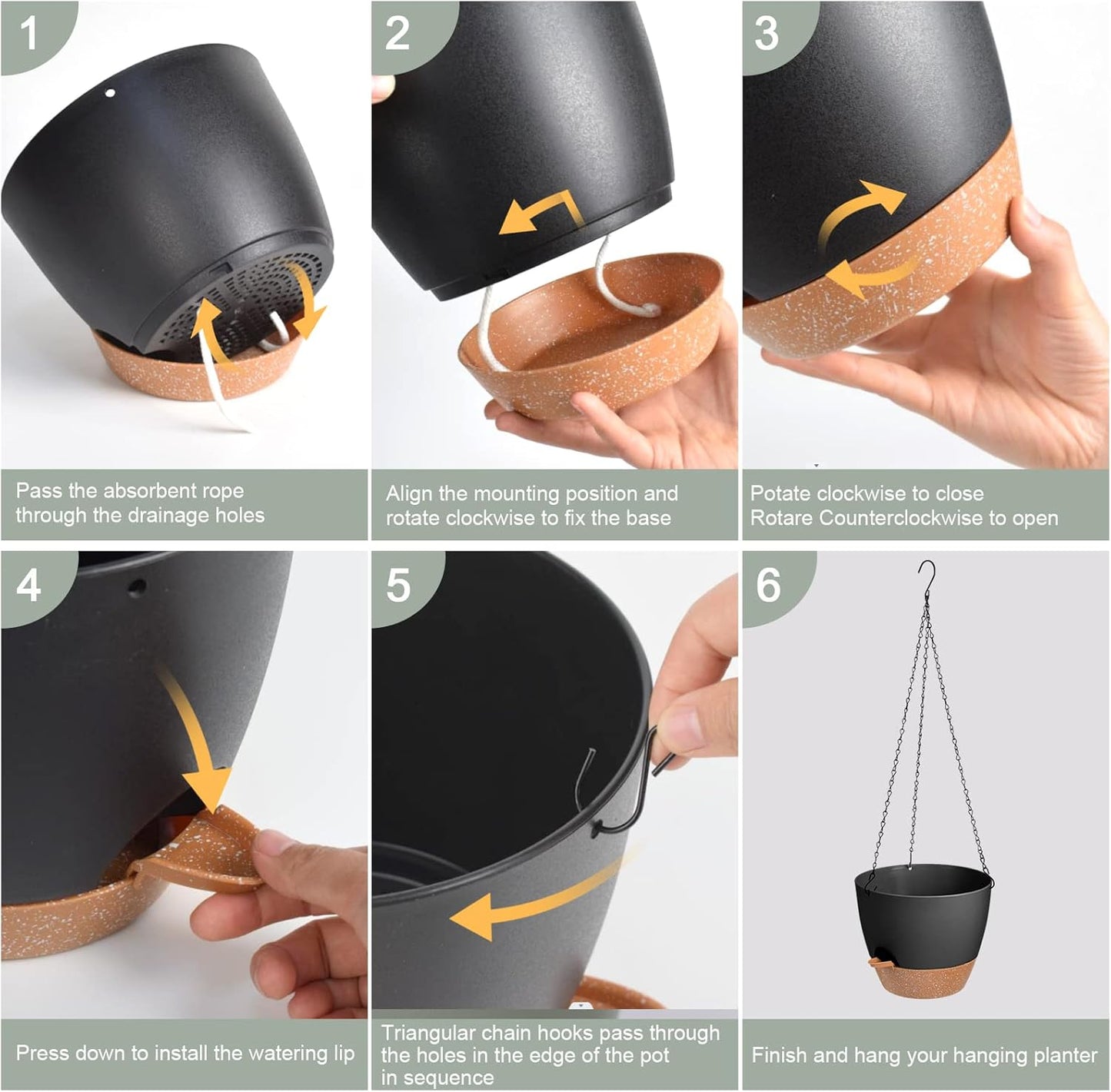 Hanging Planters for Indoor Outdoor Plants, 2 Pack Self Watering Hanging Pot with Drainage Holes & Removable Tray (Black, 10'')