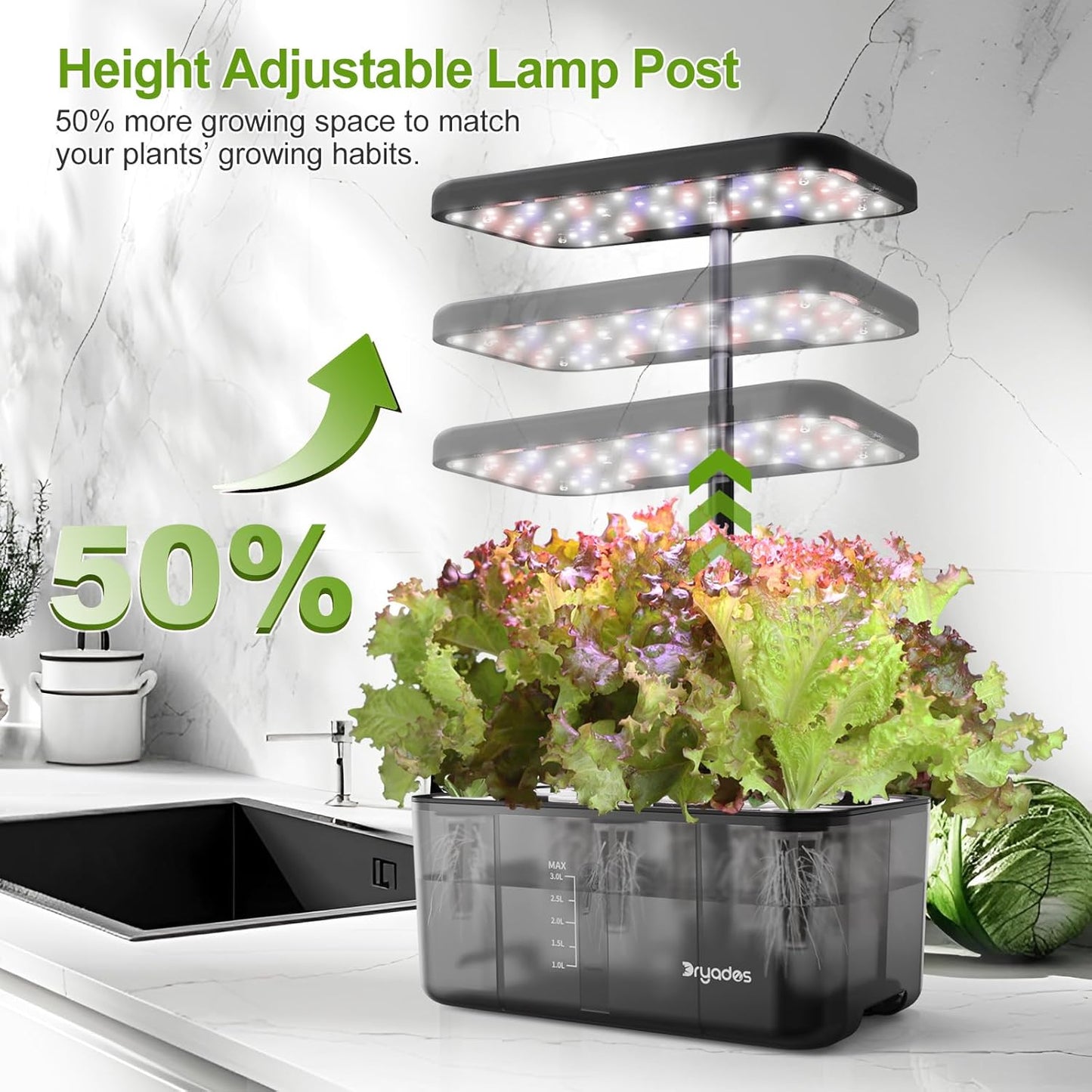 8-Pod Hydroponics Growing System Translucent Indoor Herb Garden with LED Grow Light Smart Quiet Pump Plant Germination Kit for Hydroponic Herbs, Vegetables, Lettuce Harvest on Countertop