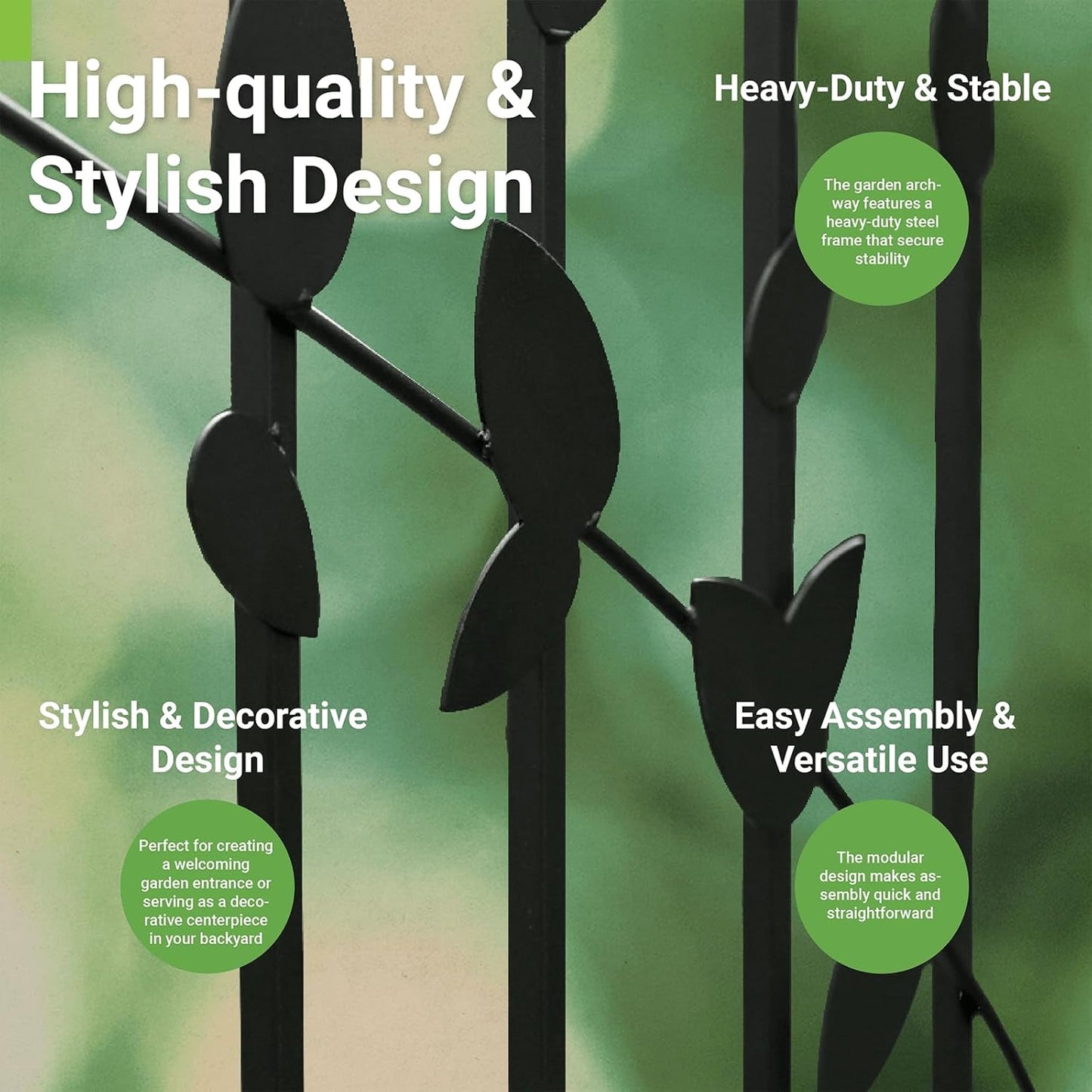 Metal Garden Arbor, 104.3” Tall Wrought Iron Archway for Climbing Plants & Flowers, British-Style Garden Trellis (Silver)