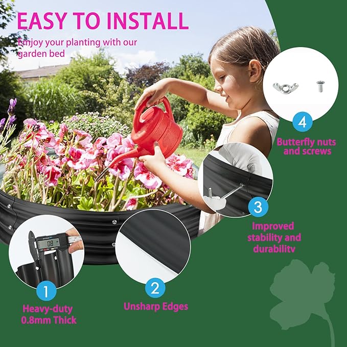 Round Galvanized Steel Fire Ring/Fir Pit for Outdoor/Durable Round Galvanized Steel Raised Garden Bed for Planting-2.67×2.67×1FT,0.8MM Thick (32 ins Diameter x 12 ins high, Black)