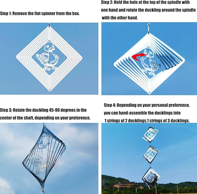 Bird Deterrents for Outside, Reflective Stainless Steel Wind Spinner, Ducks Wind Spinners Outdoor Garden Decor, Bird Scare Devices to Keep Woodpeckers, Pigeons Away from Your House, Patio, Orchards