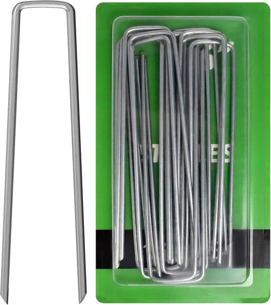 AAGUT 16 Pack Landscape Staples 6 Inch Garden Pins 11 Ga Galvanized Sod Landscaping Pins Heavy Duty Yard Lawn Tent Stakes for Weed Barrier Fabric, Inflatables, Artificial Turf, Irrigation Tubing Hose