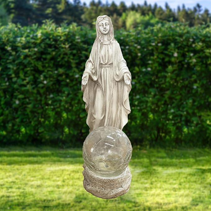 Solar Garden Decor Virgin Mary Figure with Lights,Blessed Mother Outdoor Statue for Home/Garden Decor, Gift for Women/Monther(11.22" H)