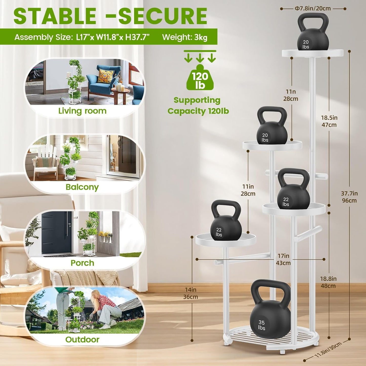 TOSKING 5 Tier Metal Plant Stand Indoor, Plant Shelf, Corner Shelf Flower Pot Stand for Outdoor Plant Stand for Living Room Balcony Garden Patio Bedroom (White, 38in)