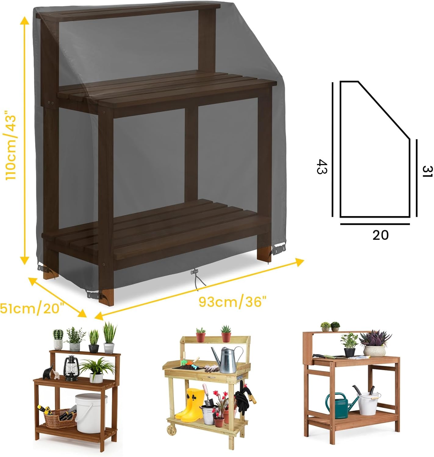 Outdoor Garden Potting Bench Table Cover,Waterproof UV Resistant Garden Potting Bench Table Cover - Protect Your Outdoor Workstation 36" L x 20" W x 43" H