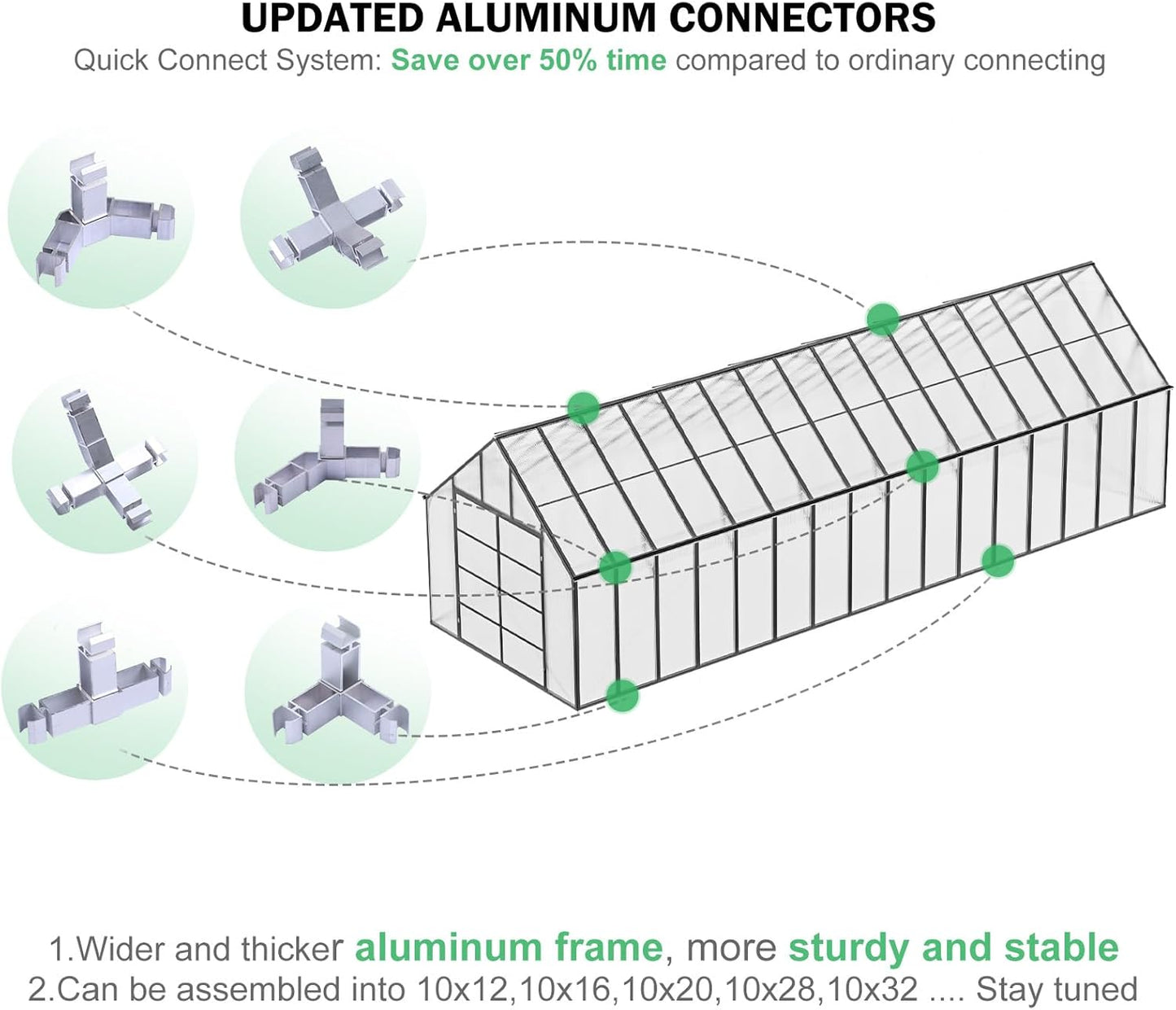 CDCASA 10x32 FT Greenhouse for Outdoors,Large Easy Assembly Thicker Aluminum Polycarbonate Greenhouses w/7 Windows, Double Door, Walk-in Green House for Outside,Patio,Backyard,Garden
