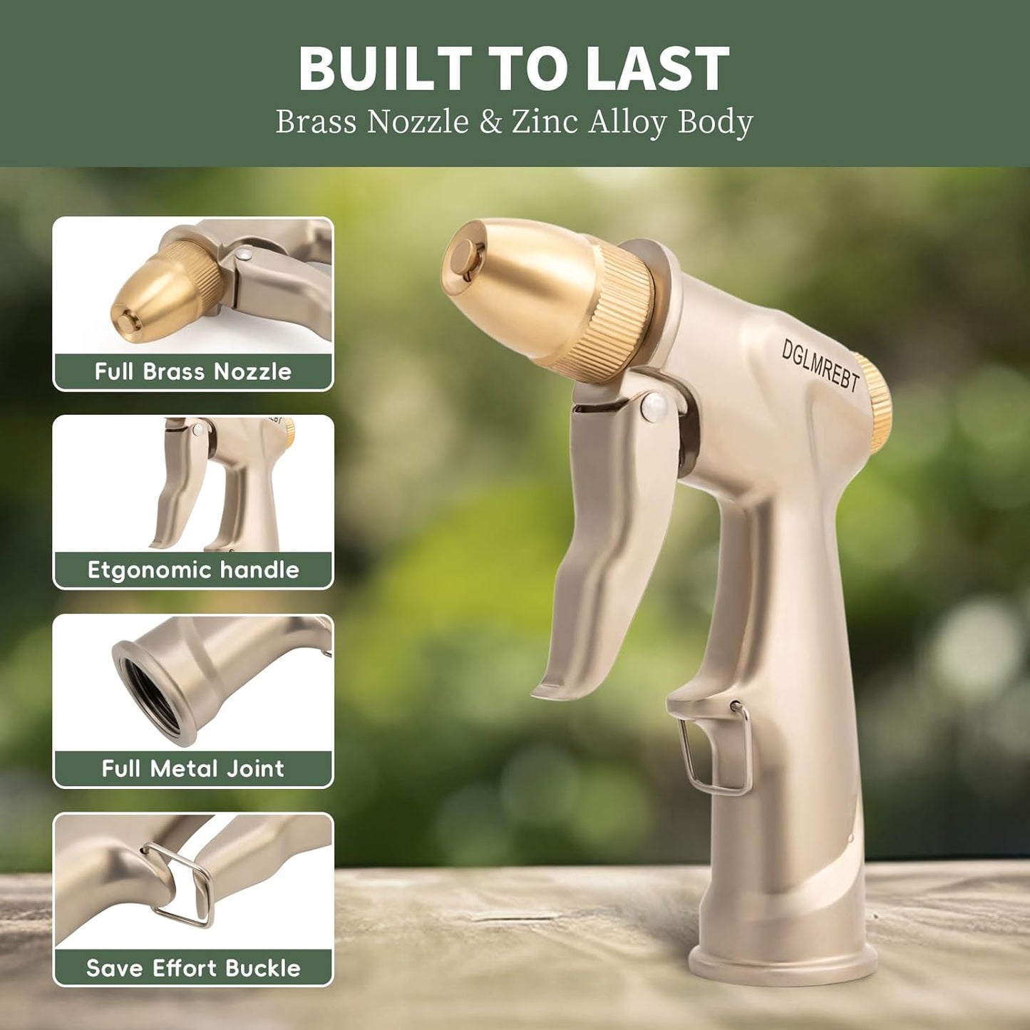 Metal Garden Hose Nozzle Spray - Heavy Duty 4 Spray Patterns 360° Rotating, Ergonomic Handle, Leak-Proof Fit for Watering, Cleaning, Car Wash(Upgrade nozzle)