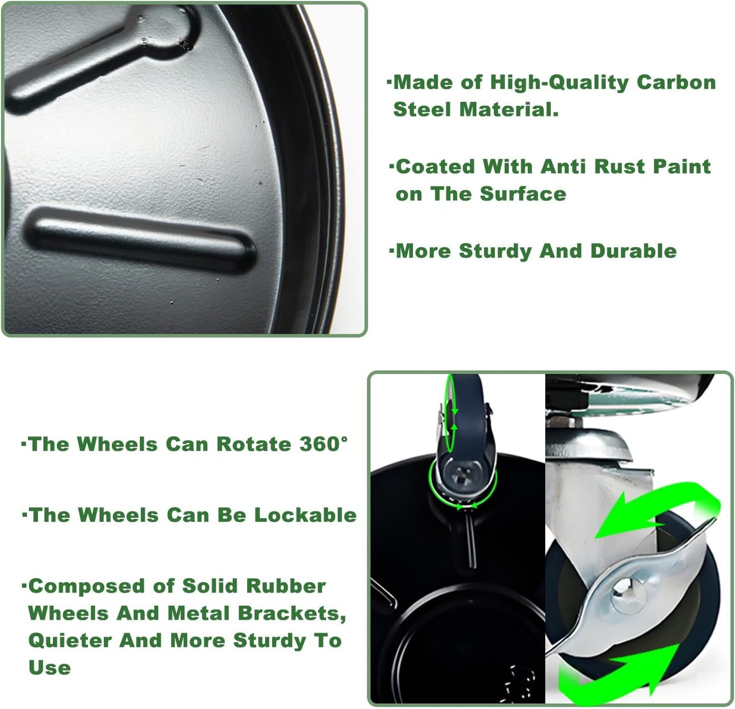 3 Pack Metal Plant Caddy with Wheels 14 Inch Black, Round Rolling Heavy Duty Plant Dolly, Heavy Plant Pot Mover Outdoors or Indoors, The Metal Wheel Can Rotate 360 Degrees or Lockable.