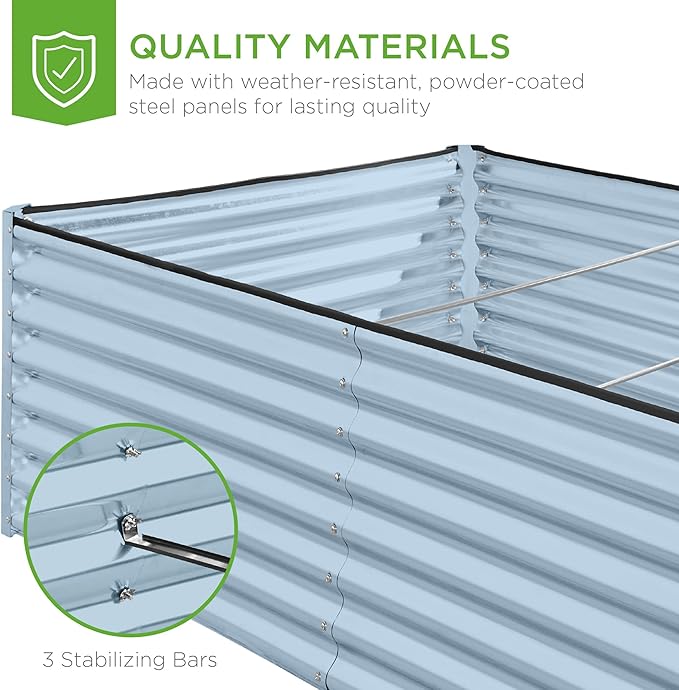 Best Choice Products 8x4x2ft Outdoor Metal Raised Garden Bed, Deep Root Planter Box for Vegetables, Flowers, Herbs, and Succulents w/ 478 Gallon Capacity - Mist Blue