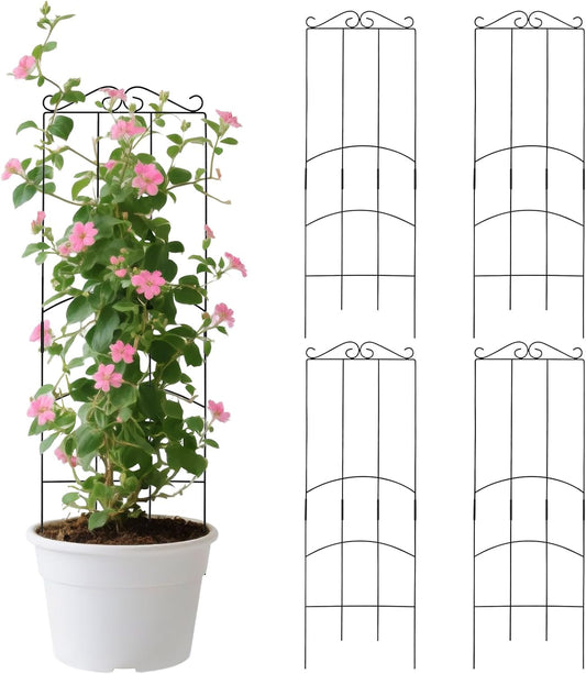 32 Inch Metal Plant Trellis for Climbing Plants Outdoor，4 Pack Garden Trellis for Potted Climbing Plants Indoor Houseplants Flowers Vine Ivy,Black,Rectangle