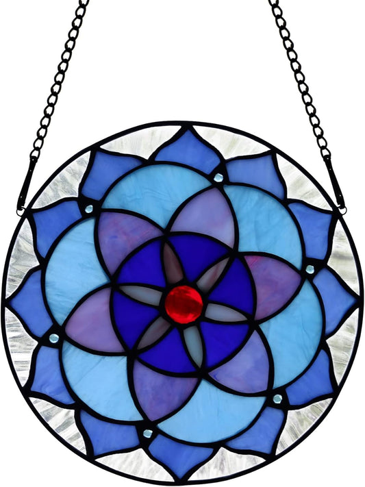 Flower of Life Decor Stained Glass Window Hanging,Sacred Geometry Spiritual Gift for Mom on Thanksgiving Day,Christmas,Mother's Day
