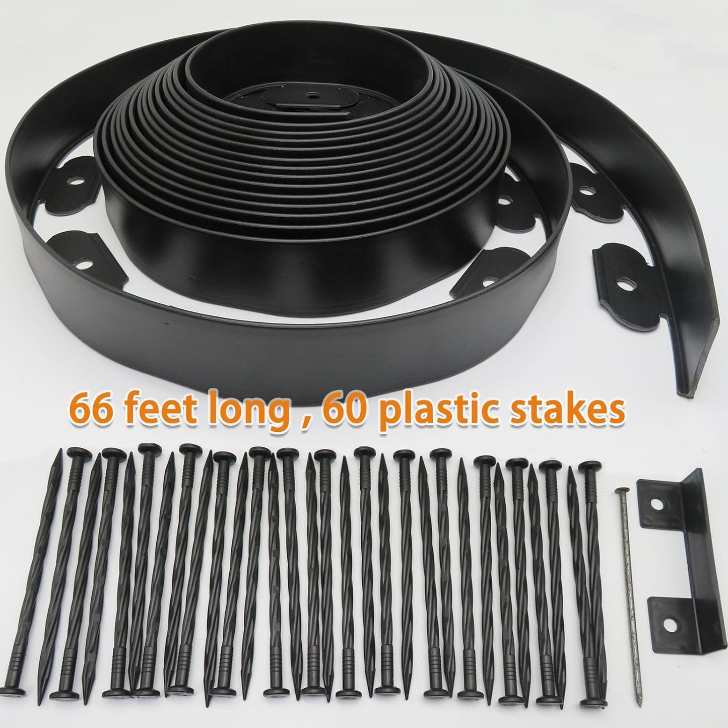 Landscape Edging,66FT Garden Edging with 60 Edging Stakes, Rubber Landscaping Edging, Landscape Edging for Yard, Yard Edging Borders Flower Bed Edging Garden Borders (Black-66FT)