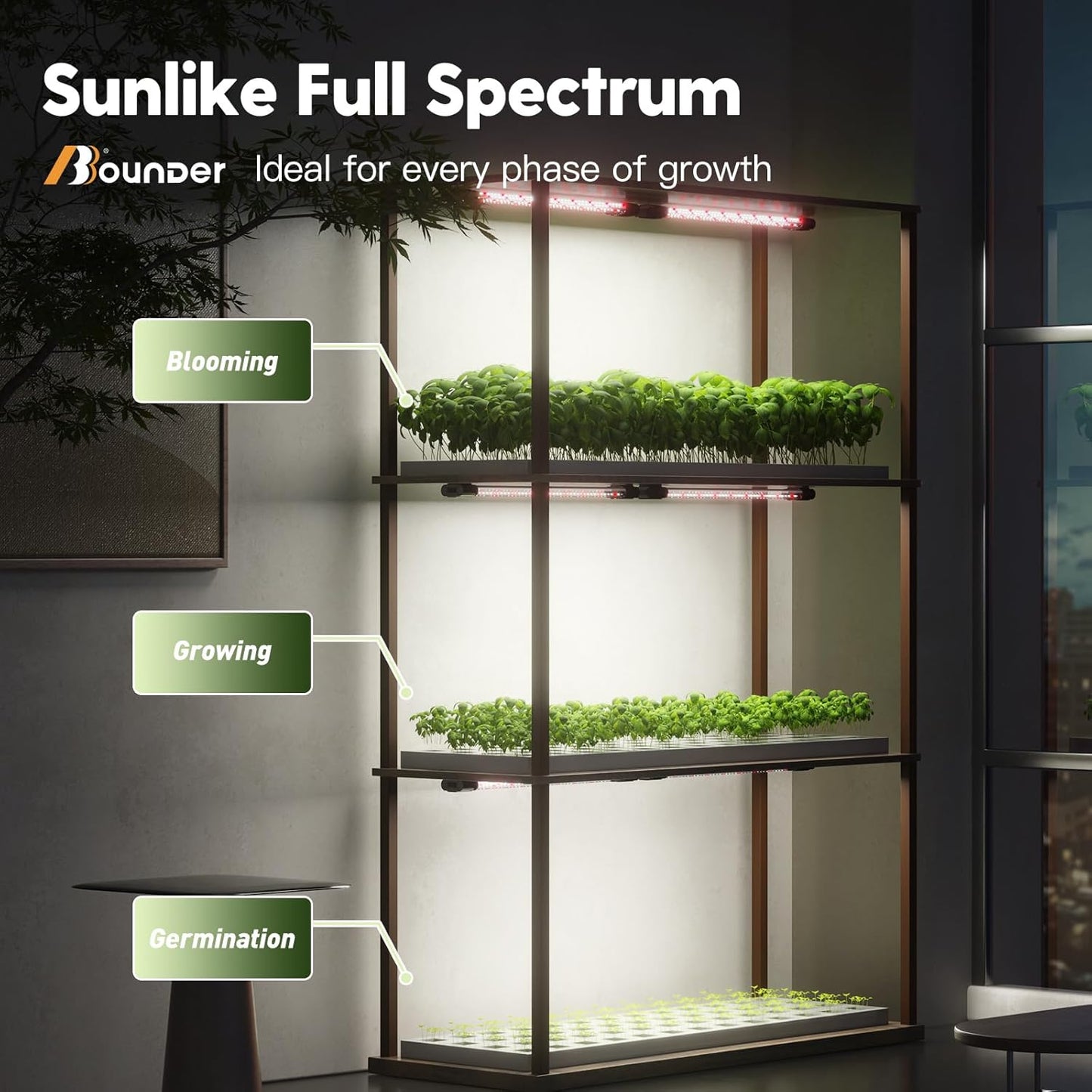 BBOUNDER 4 Pack 2ft LED Grow Light with Mechanical Outlet Timer, 80W (4x20W, 440W Equivalent), Sunlike Full Spectrum Linkable Plant Lighting Fixture for Hydroponic Indoor Plant