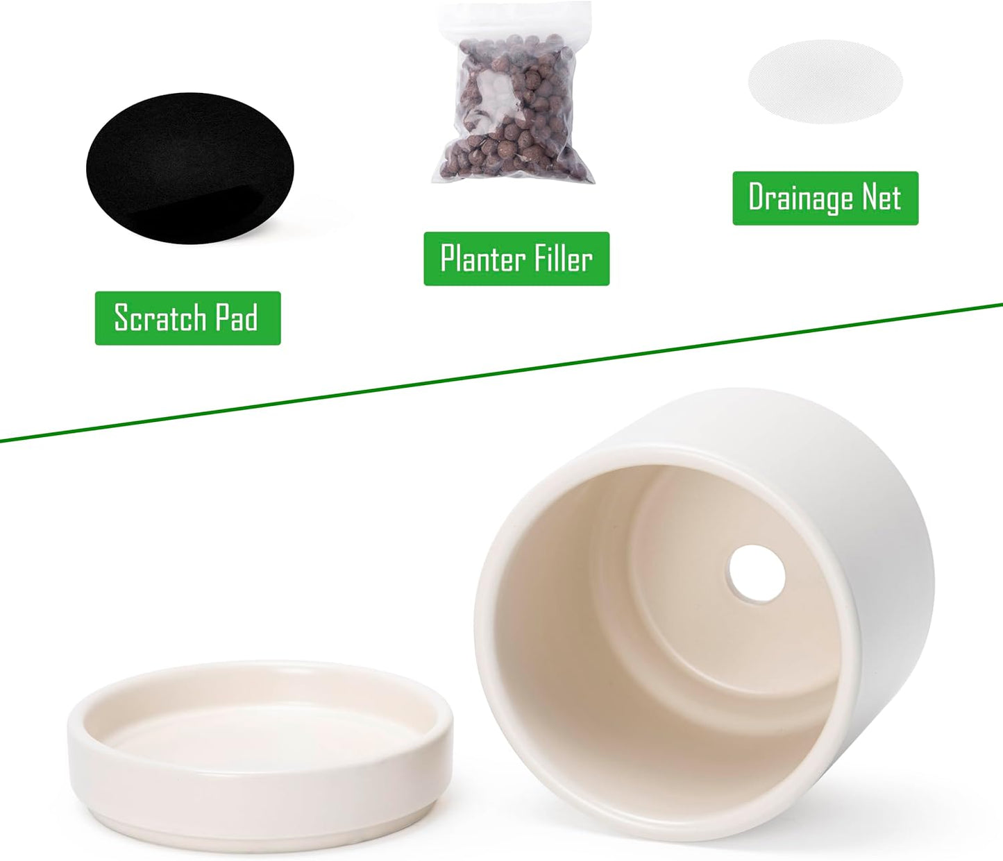 D'vine Dev Set of 2 Plants Pots, 4.7 Inch Ceramic Planter Pot for Plants with Drainage Hole and Saucer, Oatmeal, 94-V-B-8