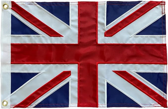 Homissor British Flag 12x18 Union Jack England Boat Flags Embroidered Sewn Stripes United Kingdom 1x1.5 UK Flag Heavy Duty Outdoor