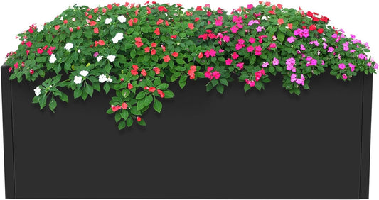 Steel Planter Box, 38" x 15" x 15" Rectangular Long Planter Metal Trough Box for Indoor Outdoor Tall Plants, Flowers or Shrubs (Black)