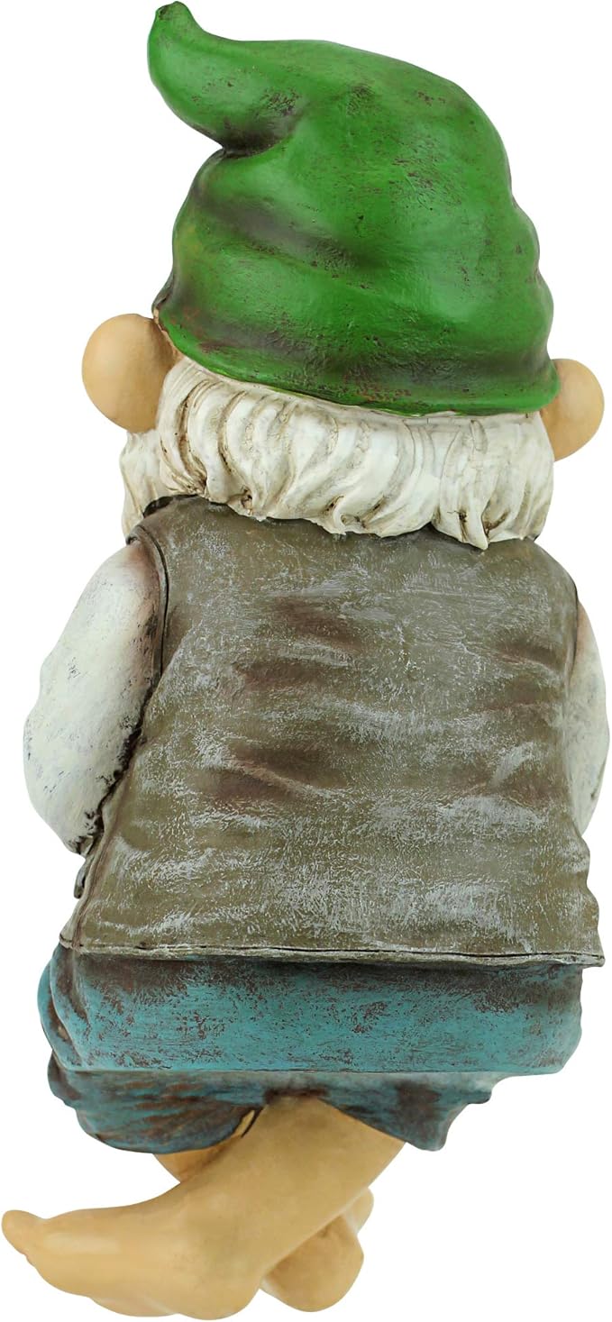 Design Toscano Ziggy with Fishing Pole Garden Gnome Indoor/Outdoor Shelf Sitter Statue, 9 Inch Tall, Cast Stone Resin, Full Color Finish