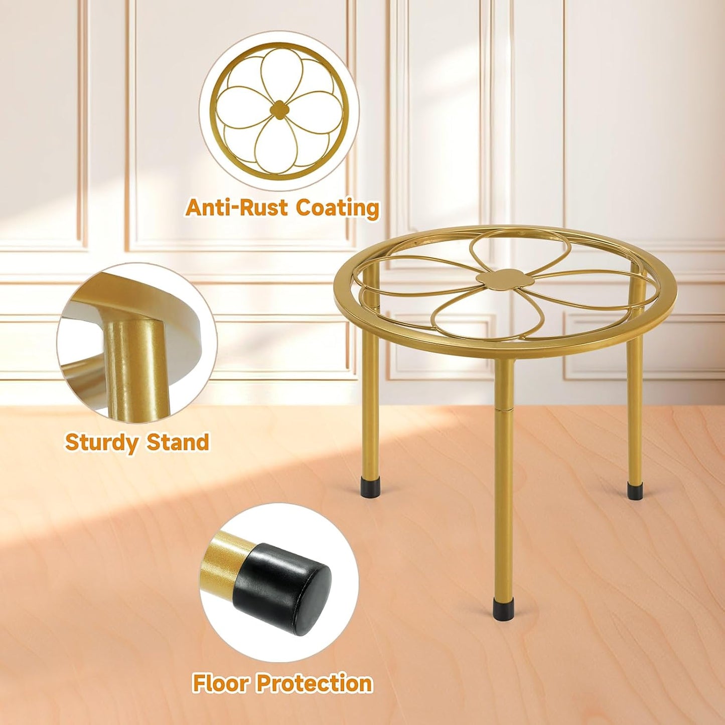 5 Pack Metal Plant Stand, Anti-Rust Iron Plant Stands for Indoor and Outdoor, Heavy Duty Flower Pot Stands for Multiple Plant, Black Potted Plant Holder for Garden Home (5 Pack Gold)